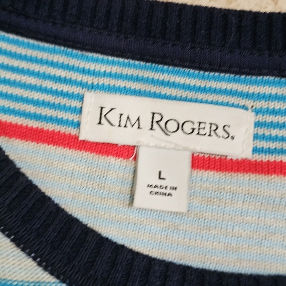 Kim Rogers Striped Sweater Women Large Blue Pink Lightweight Preppy Classic - Picture 3 of 8